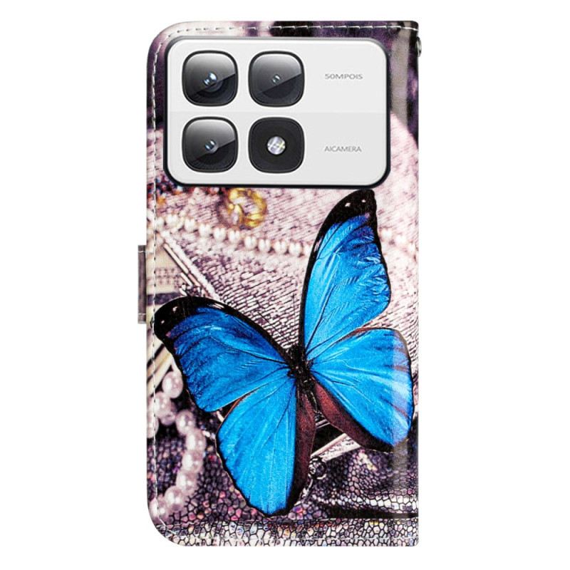 Bőrtok Xiaomi 14t Pro Kék Pillangó