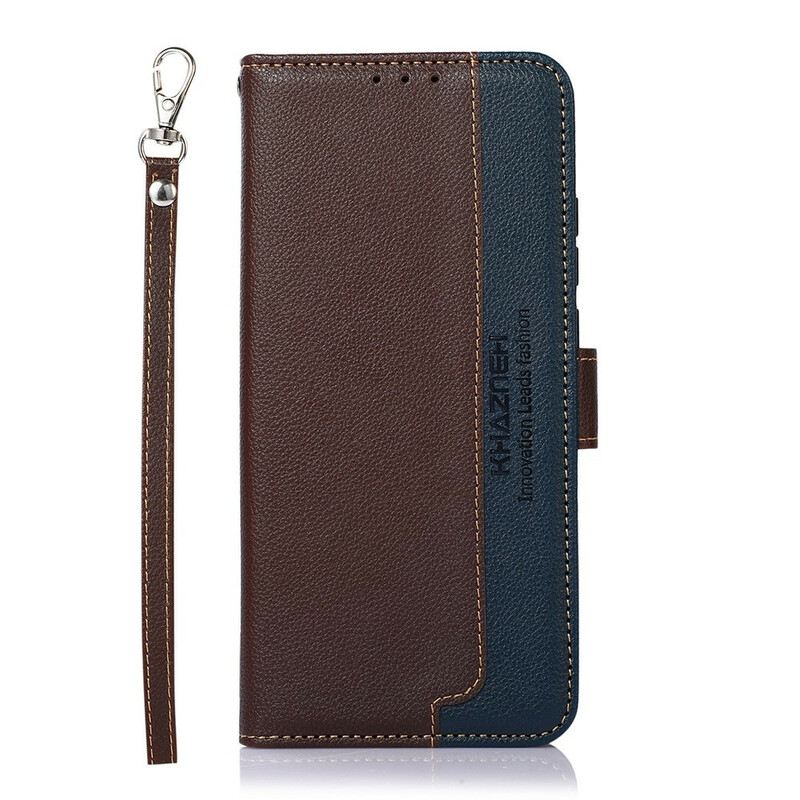 Kinyitható Tokok Samsung Galaxy S21 FE Licsi Stílusú Rfid Khazneh