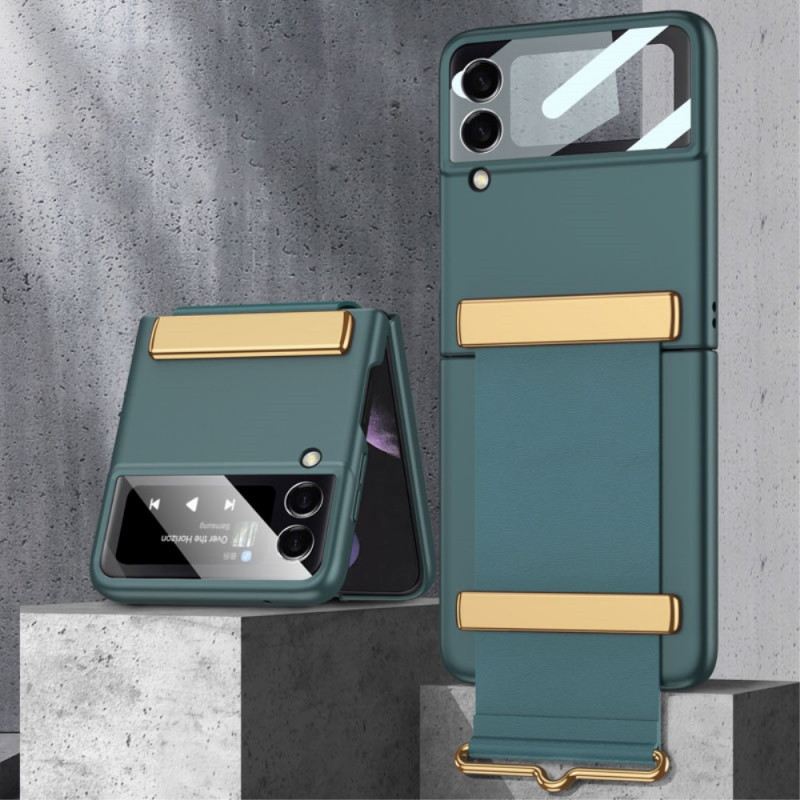 Fliptok Samsung Galaxy Z Flip 3 5G Bőrtok Edzett Üveg Gkk Pánttal