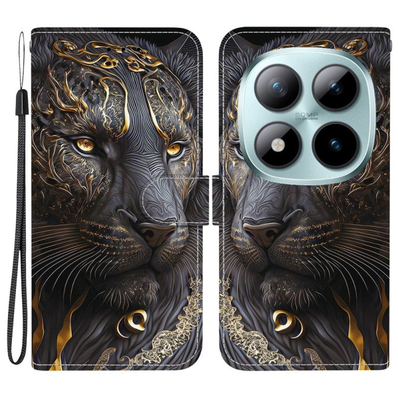 Bőrtok Xiaomi Redmi Note 15 Pro Plus 5g Fekete És Arany Oroszlán