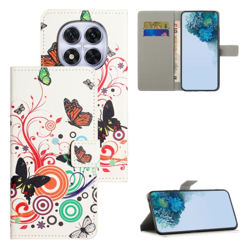 Bőrtok Xiaomi Redmi Note 15 Pro Plus 5g Pillangók Fehér Alapon