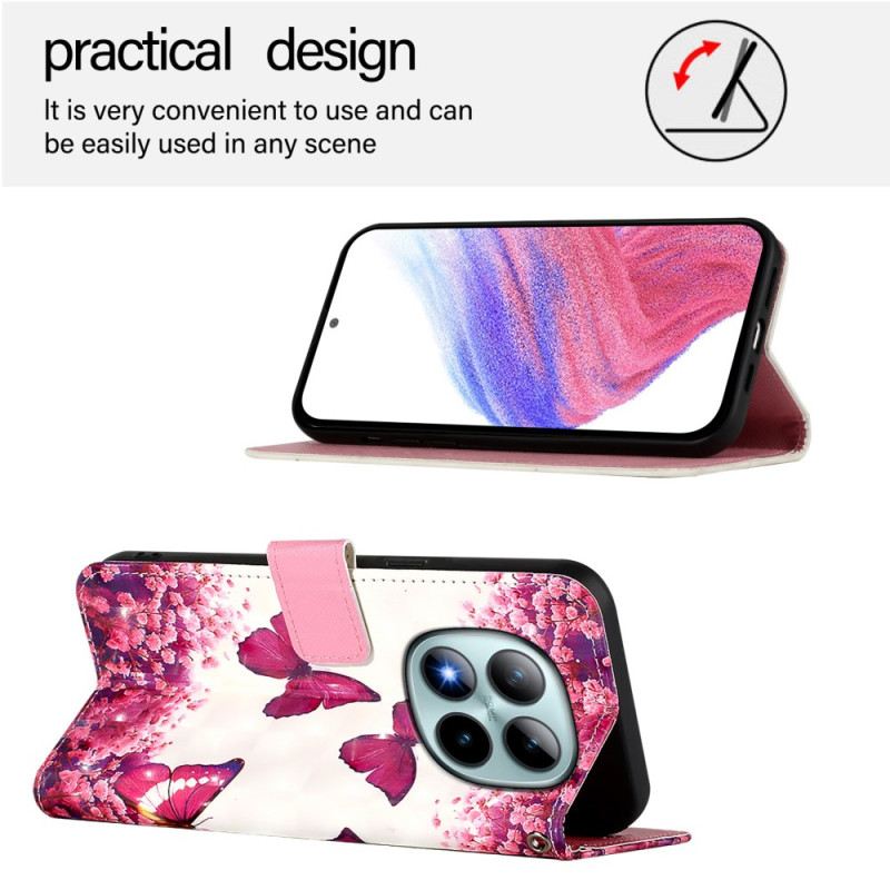 Bőrtok Xiaomi Redmi Note 15 Pro Plus 5g Rózsaszín Pillangók