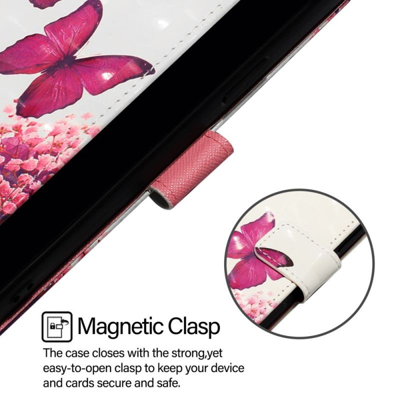 Bőrtok Xiaomi Redmi Note 15 Pro Plus 5g Rózsaszín Pillangók