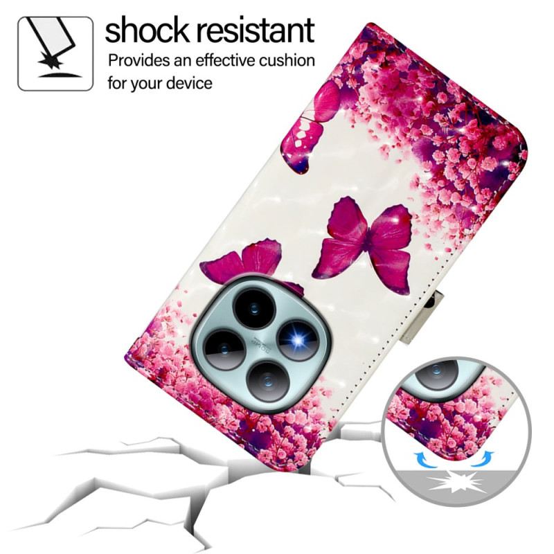 Bőrtok Xiaomi Redmi Note 15 Pro Plus 5g Rózsaszín Pillangók