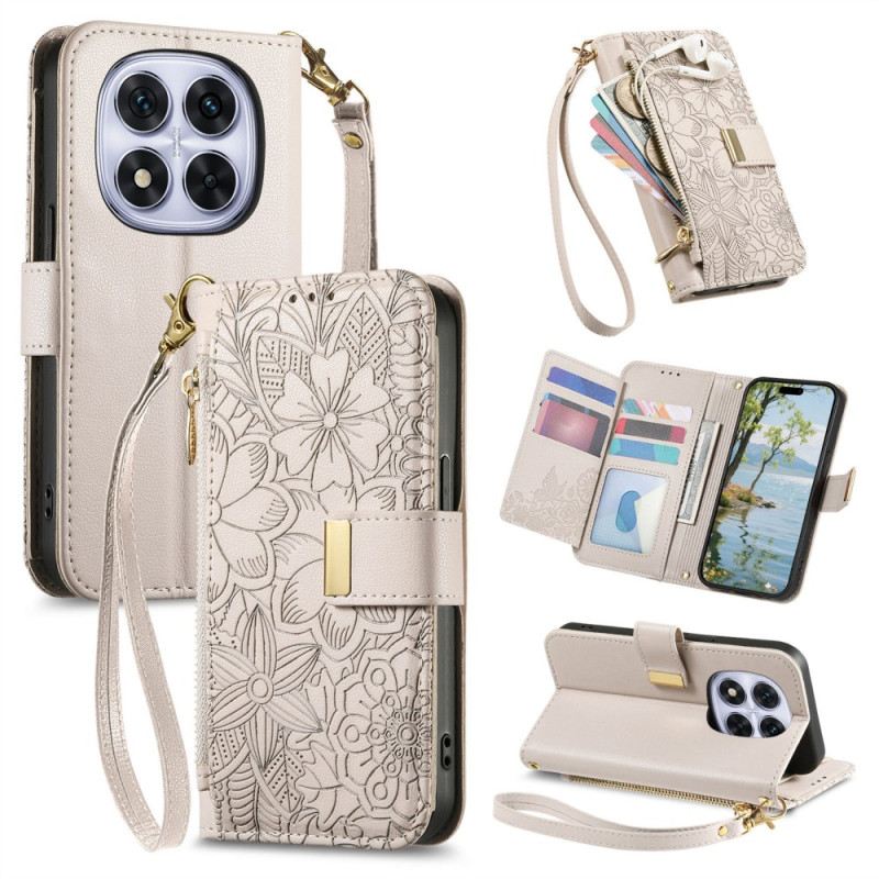 Bőrtok Xiaomi Redmi Note 15 Pro Plus 5g Virágmintás És Cipzáras Zseb
