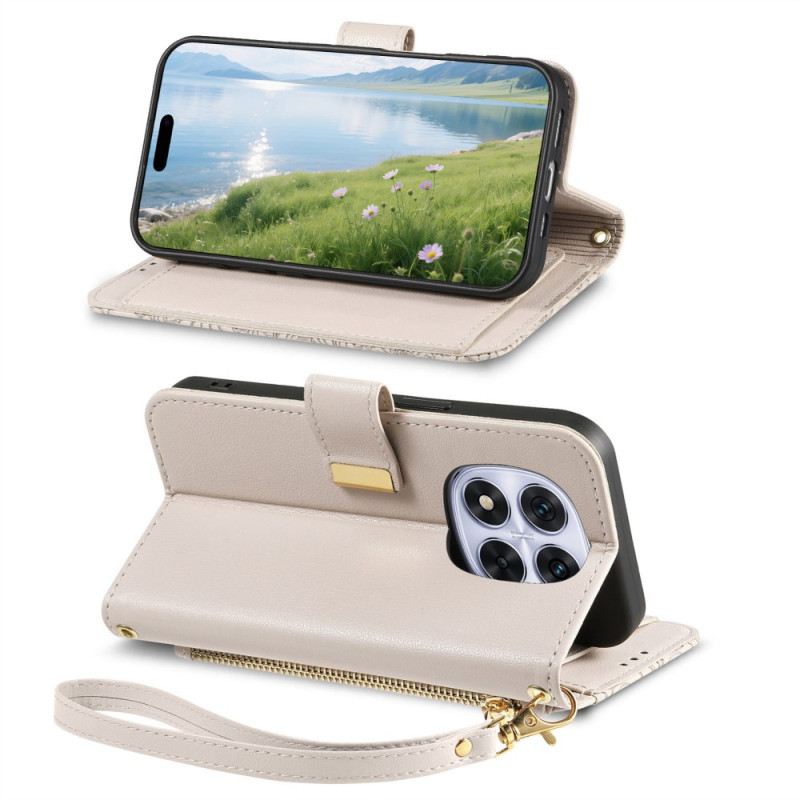 Bőrtok Xiaomi Redmi Note 15 Pro Plus 5g Virágmintás És Cipzáras Zseb