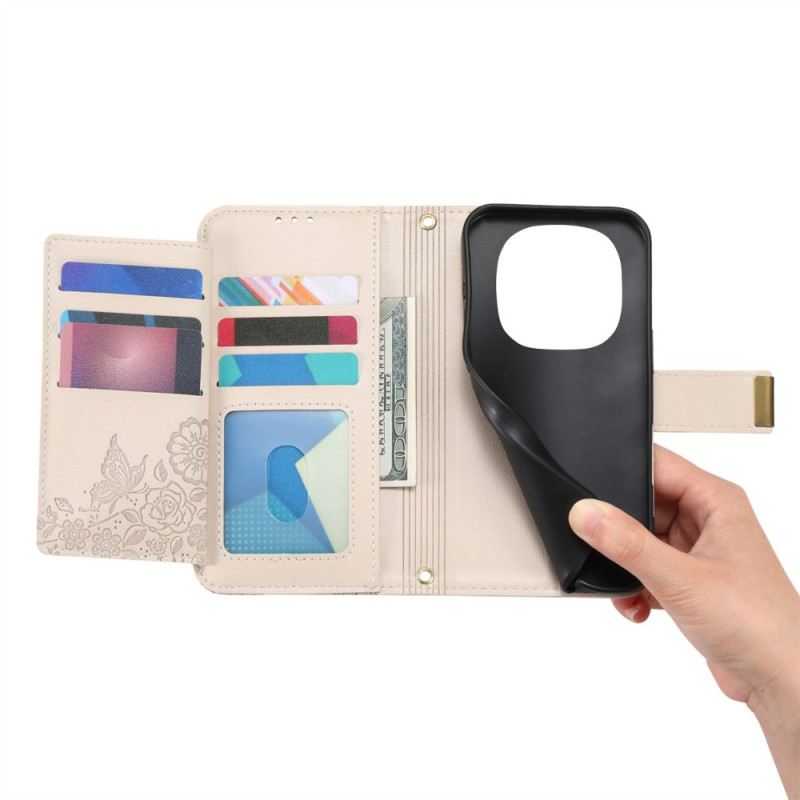 Bőrtok Xiaomi Redmi Note 15 Pro Plus 5g Virágmintás És Cipzáras Zseb