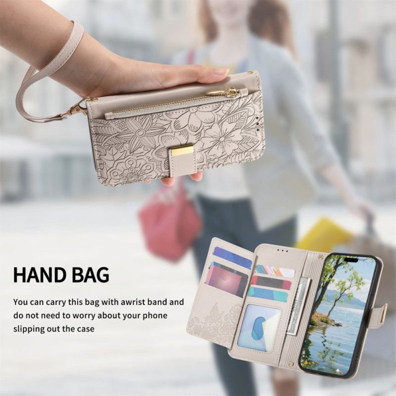 Bőrtok Xiaomi Redmi Note 15 Pro Plus 5g Virágmintás És Cipzáras Zseb