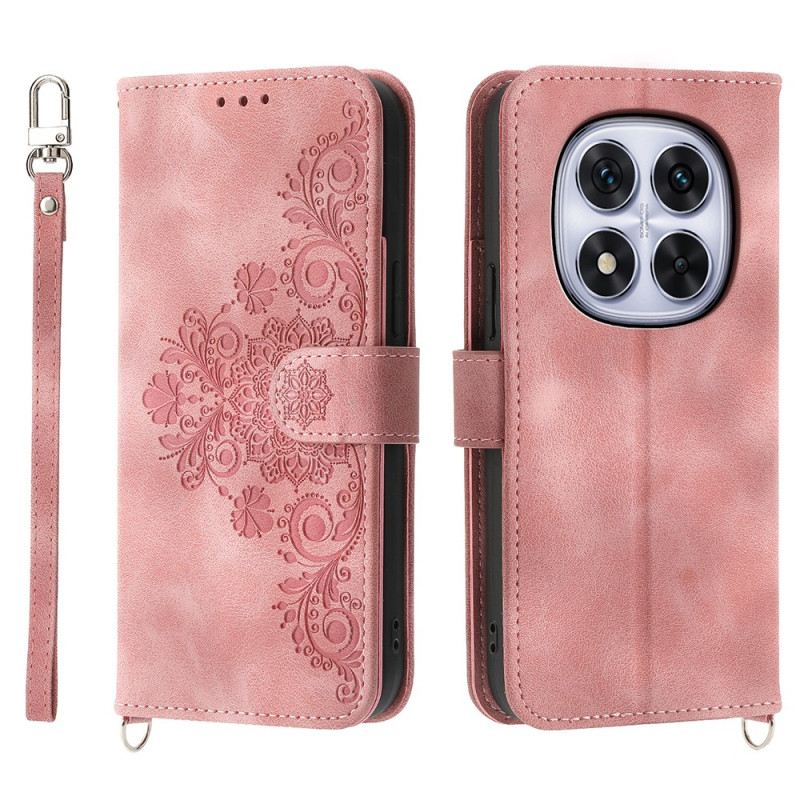 Bőrtok Xiaomi Redmi Note 15 Pro Plus 5g Virágmintás Vállpánttal És Pánttal