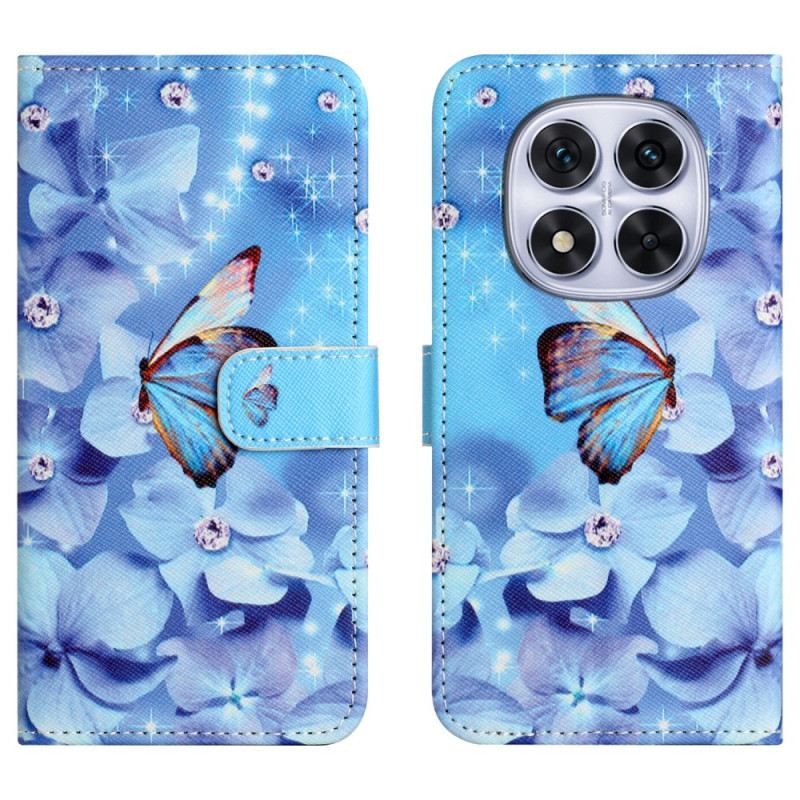 Bőrtok Xiaomi Redmi Note 15 Pro Plus 5g Virágok És Kék Pillangók