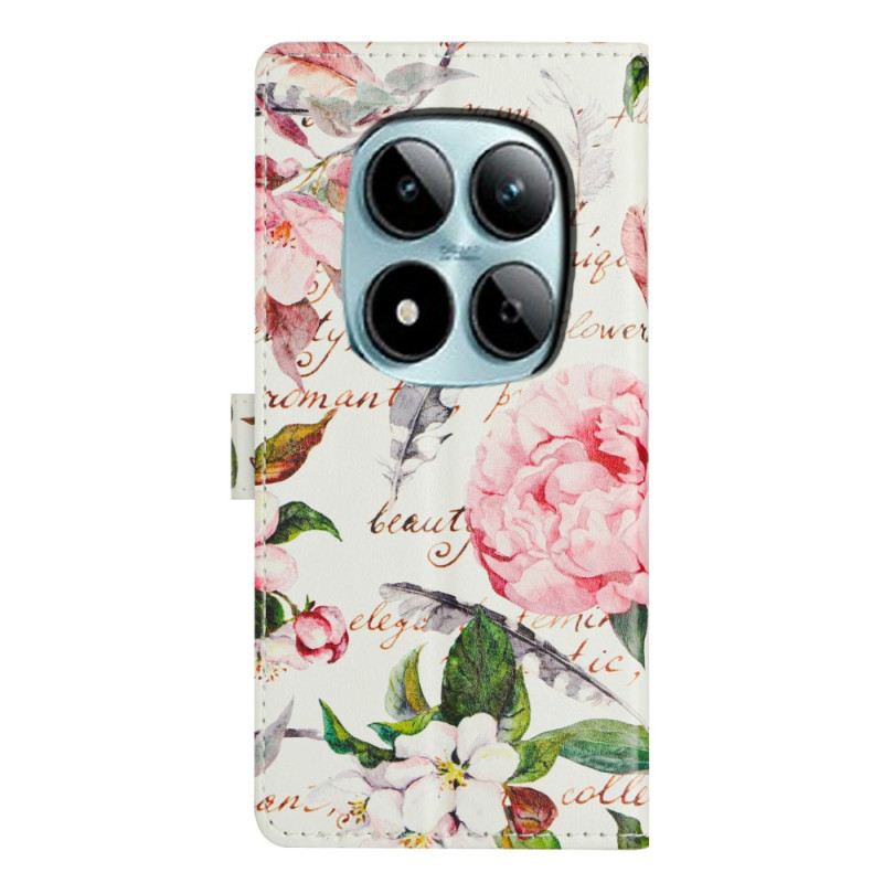 Bőrtok Xiaomi Redmi Note 15 Pro Plus 5g Zöld Virágok És Levelek