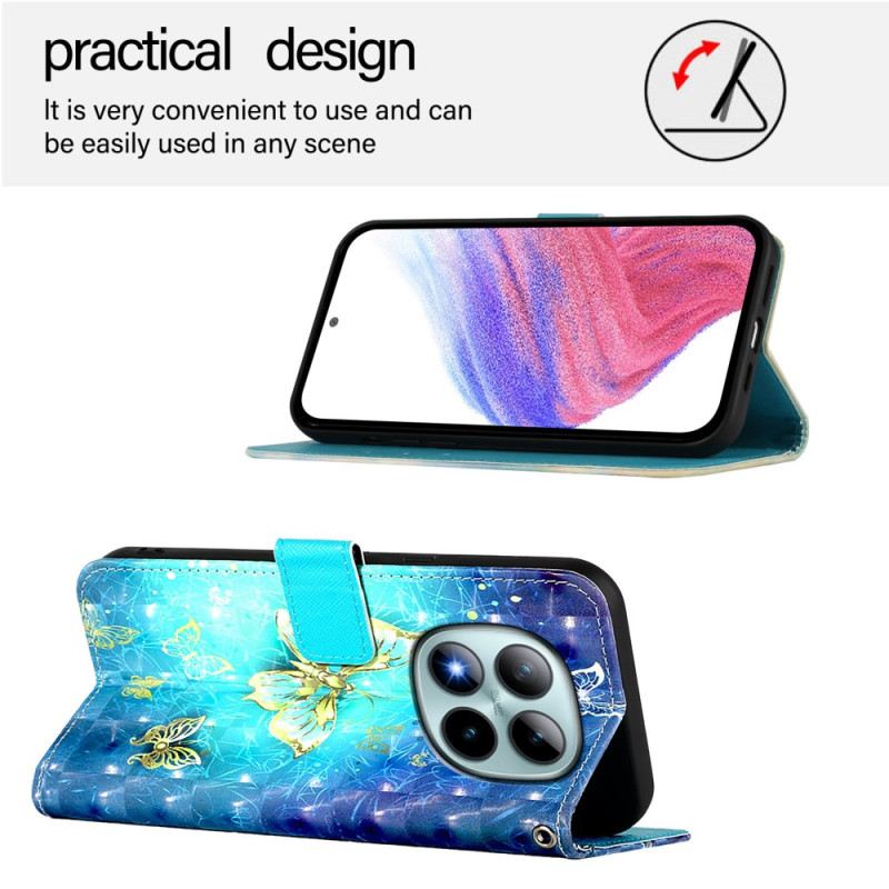 Kinyitható Tokok Xiaomi Redmi Note 15 Pro Plus 5g Arany Pillangók