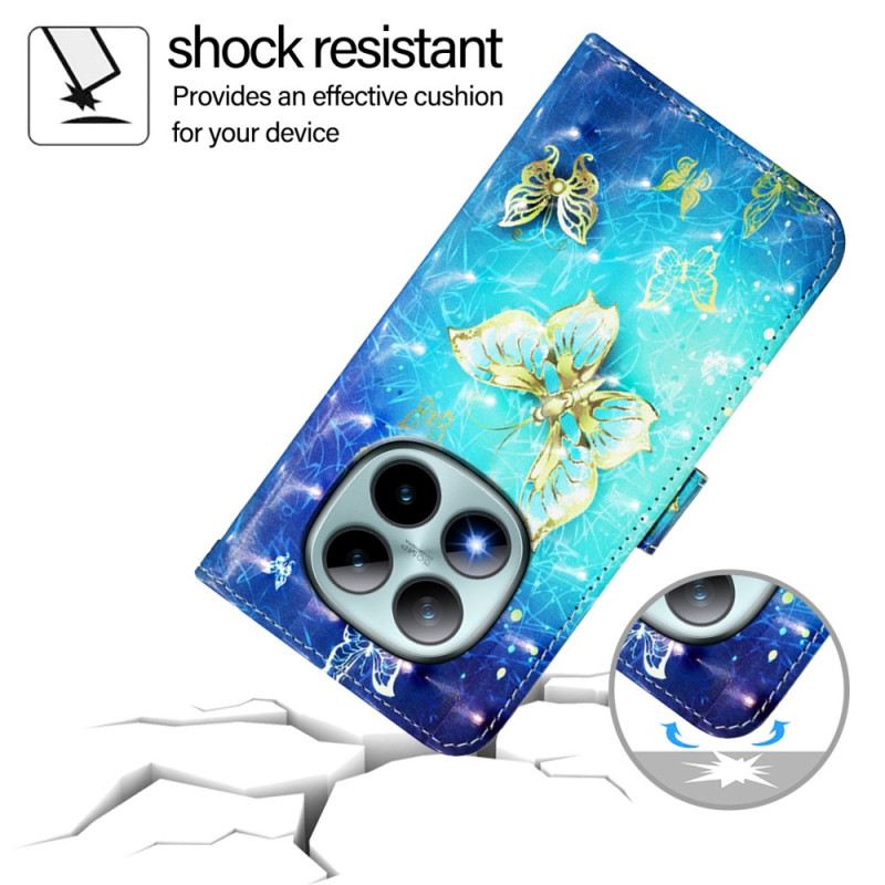 Kinyitható Tokok Xiaomi Redmi Note 15 Pro Plus 5g Arany Pillangók