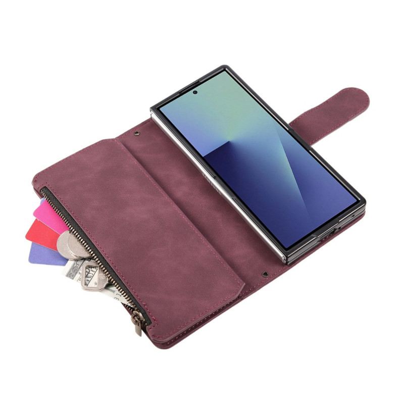 Bőrtok Samsung Galaxy Z Fold 7 Velúrhatású Pénztárca Vállpánttal