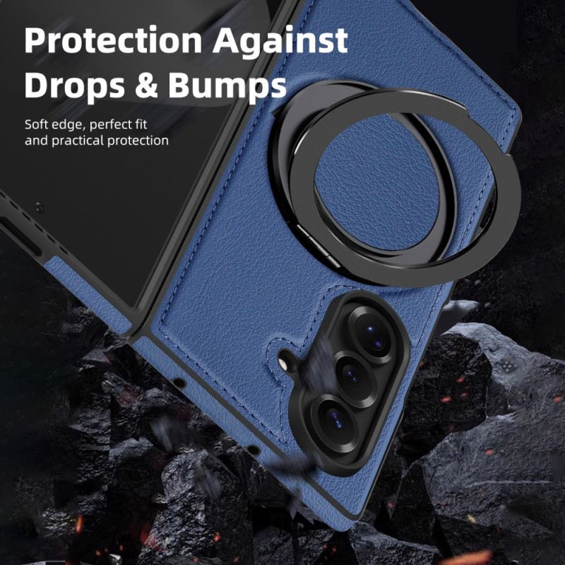 Telefontok Samsung Galaxy Z Fold 7 Magsafe Kompatibilis Bőrhatású -ban Forgó Gyűrűtartóval