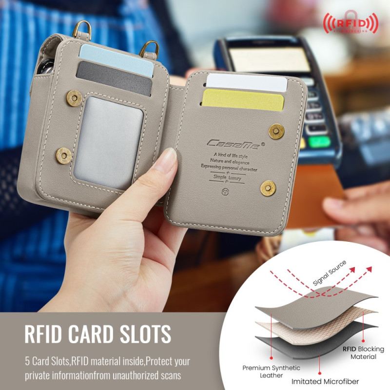 Bőrtok Samsung Galaxy Z Flip 7 Fe Rfid Pénztárca Vállpánttal