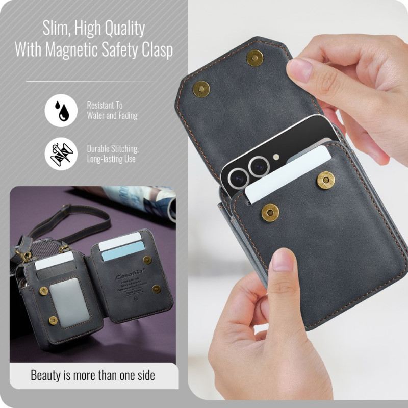 Bőrtok Samsung Galaxy Z Flip 7 Fe Táska Stílusú Rfid Védelemmel És Vállpánttal