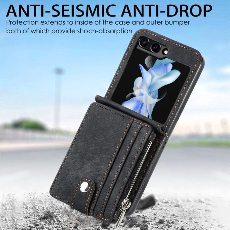 Tok Samsung Galaxy Z Flip 7 Fe Retró Állvány És Cipzáras Kártyatartó