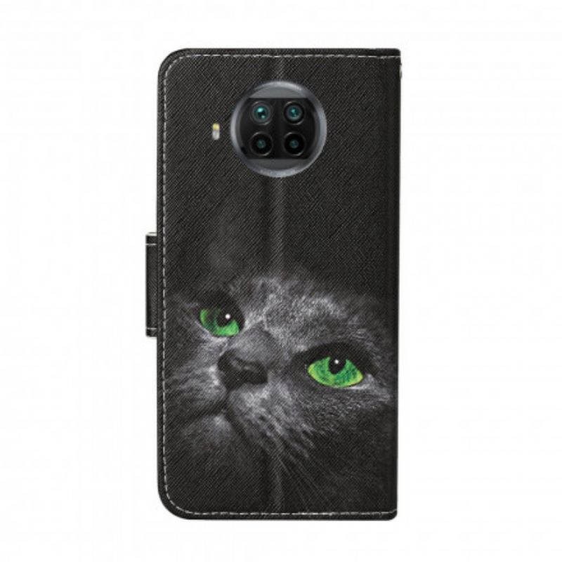 Fliptok Xiaomi Mi 10T Lite Zöld Szemű Macska Zsinórral