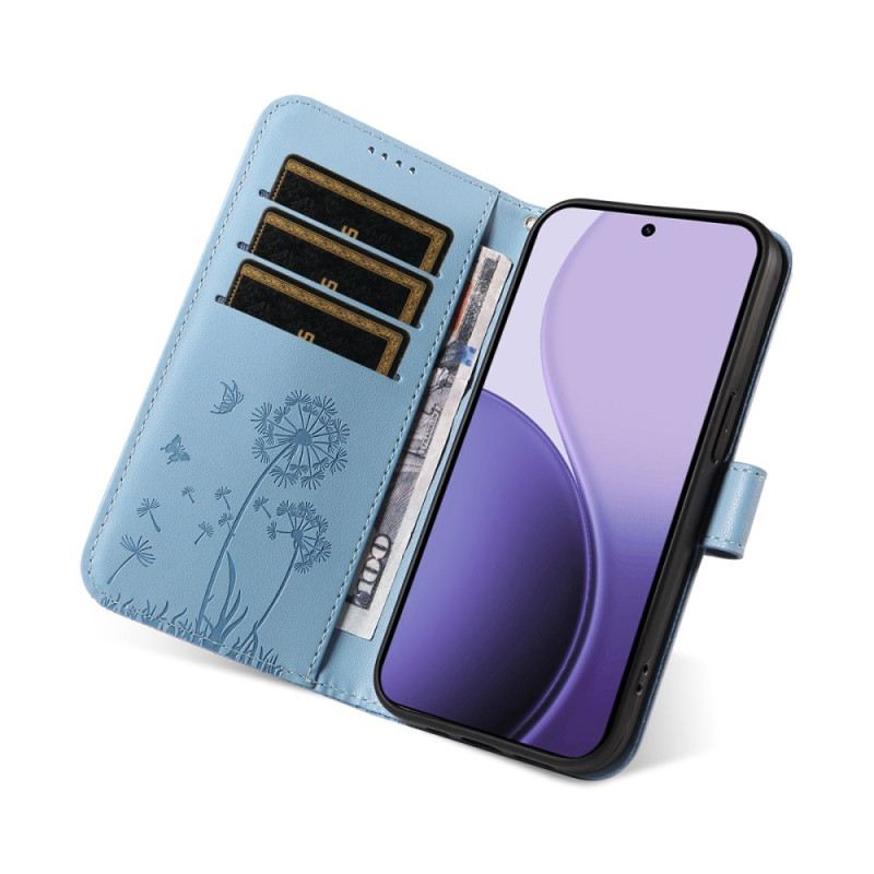 Bőrtok Oppo Reno 14f 5g Pitypangok Nyakpánttal