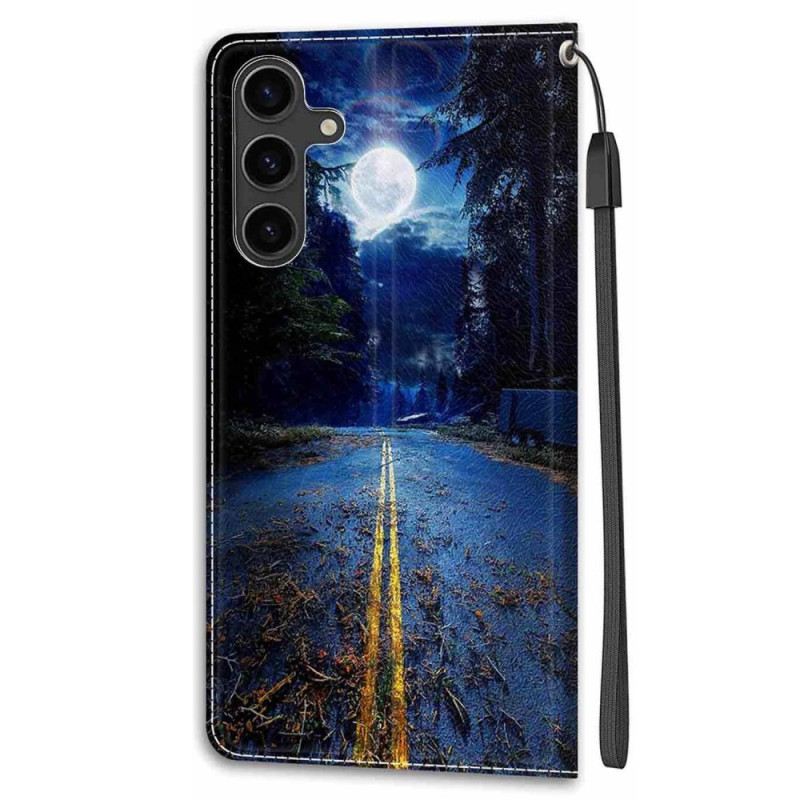 Bőrtok Samsung Galaxy S24 5g Éjszakai Út Lanière-ben
