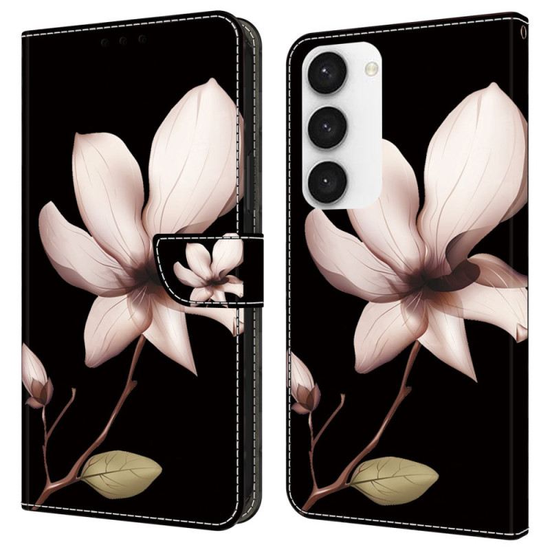 Bőrtok Samsung Galaxy S24 5g Rózsaszín Virág Fekete Alapon