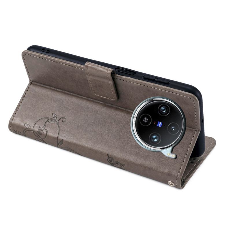 Bőrtok Vivo X100 Pro Virágmintás Szíj