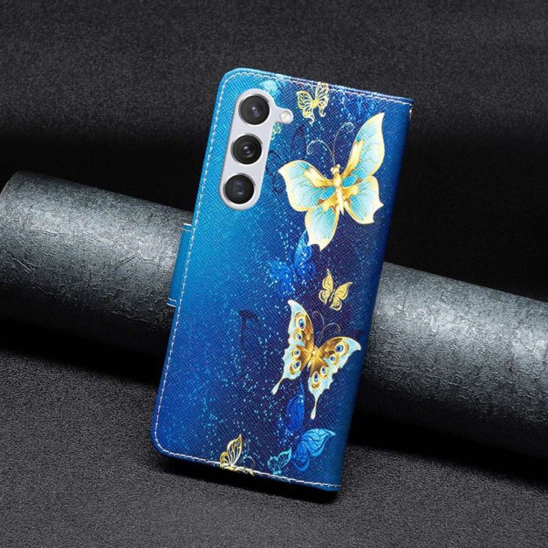Fliptok / Bőrtok Samsung Galaxy S23 5G Arany Pillangók