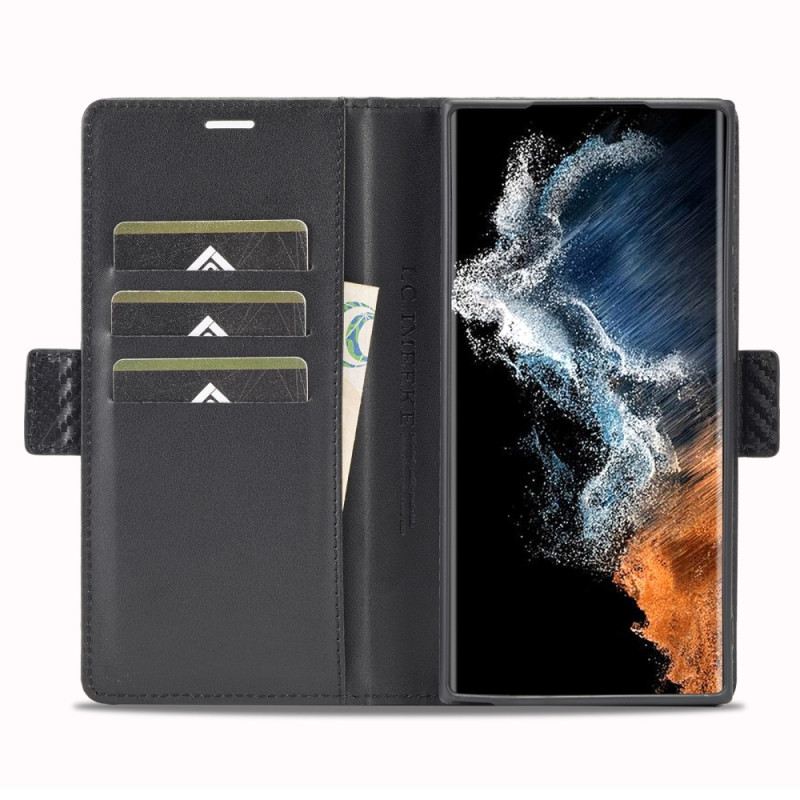 Fliptok Samsung Galaxy S23 Ultra 5G Bőrtok Szénrost
