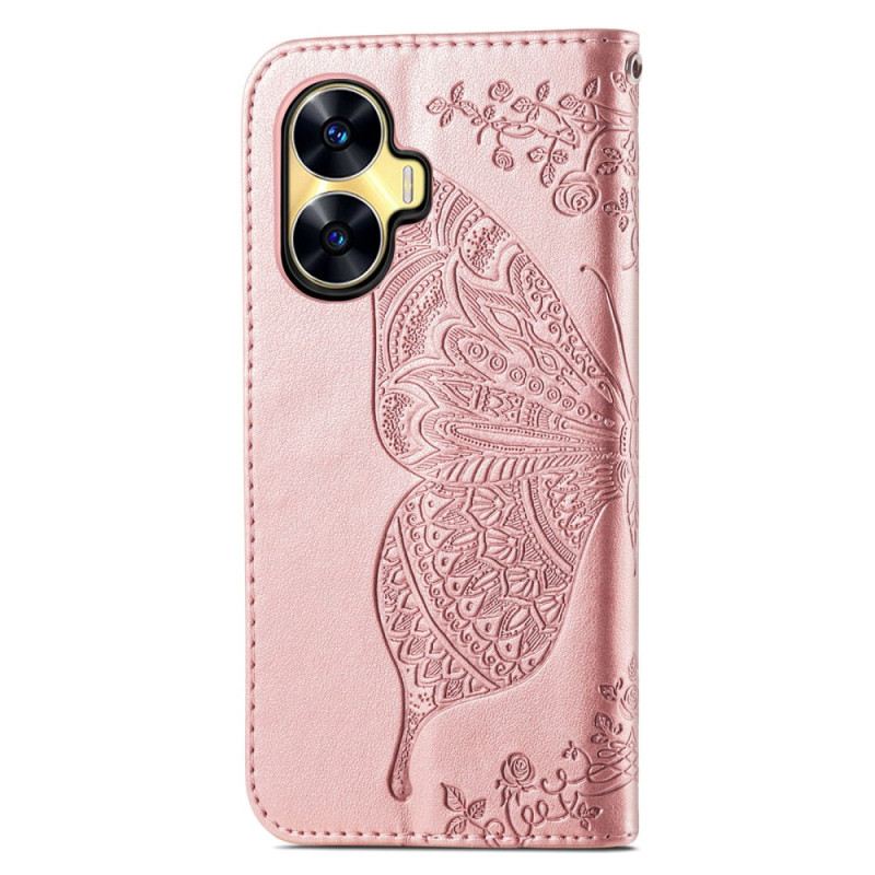 Bőrtok Realme C55 Barokk Pillangós Szíj