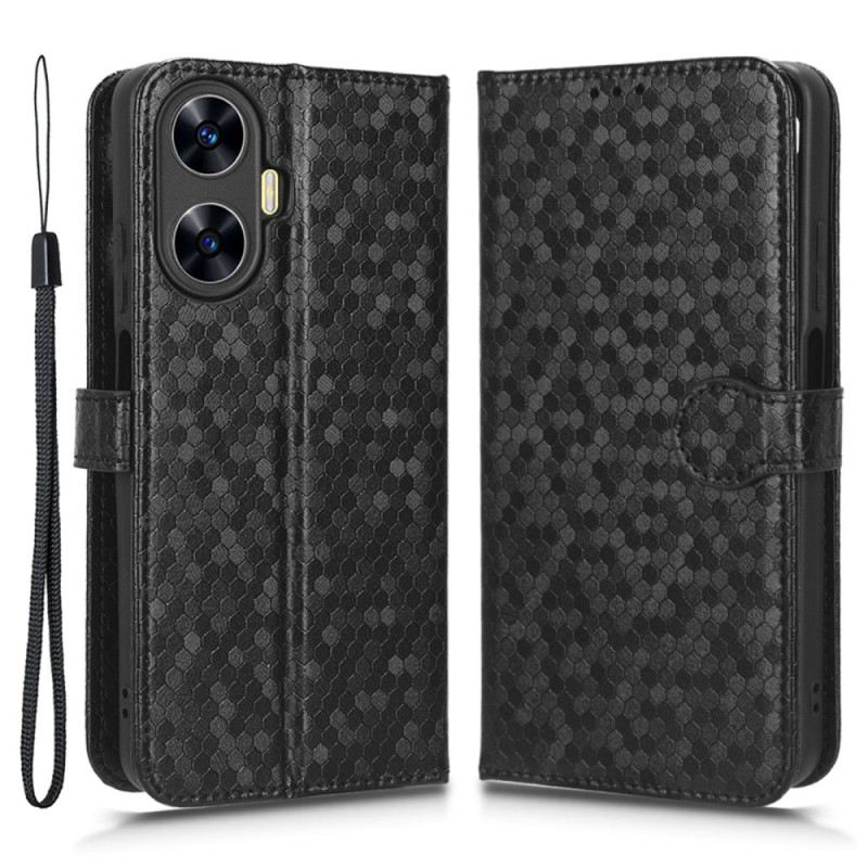 Bőrtok Realme C55 Fényes Pöttyös Mintás Pánttal