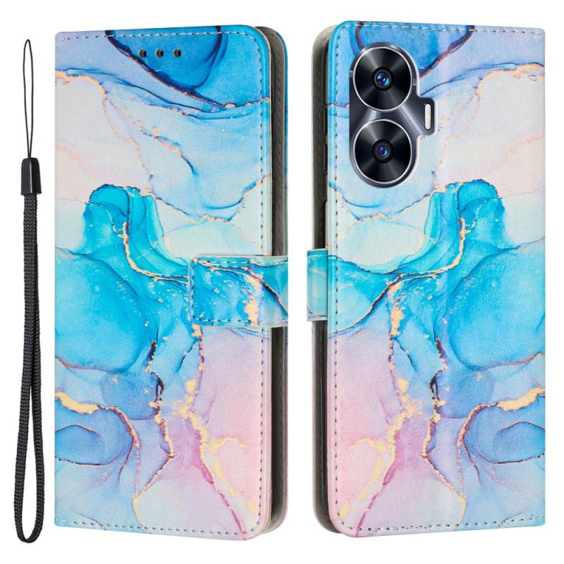 Bőrtok Realme C55 Márvány Mintás Nyakpánttal