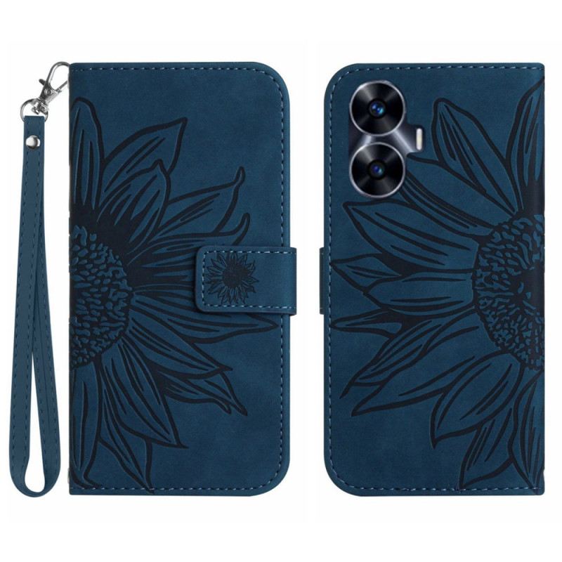 Bőrtok Realme C55 Napraforgómintás Szíj