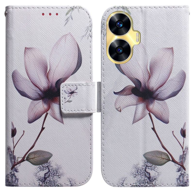 Bőrtok Realme C55 Rózsaszín Virág