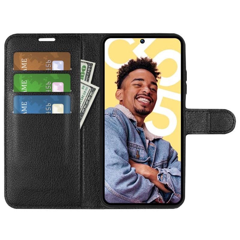 Kinyitható Bőrtok Realme C55 Klasszikus Licsi Műbőr