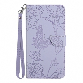Fliptok / Bőrtok Realme C30 szíjjal Strap Flowers Paillon