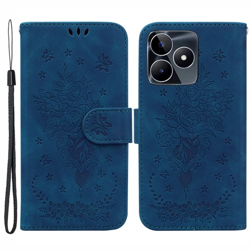 Bőrtok Realme C53 Rózsa És Pillangóminta