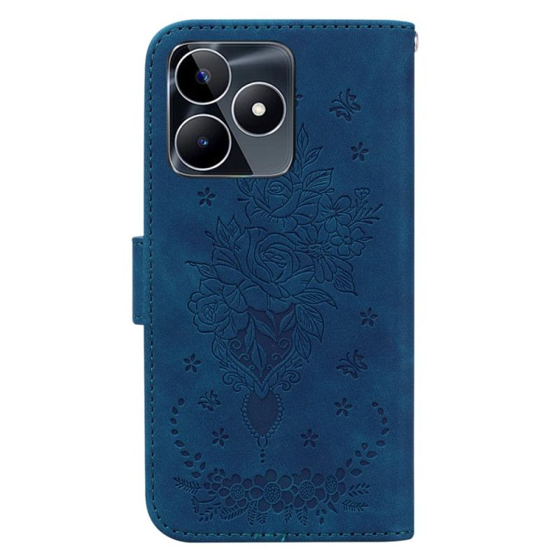 Bőrtok Realme C53 Rózsa És Pillangóminta