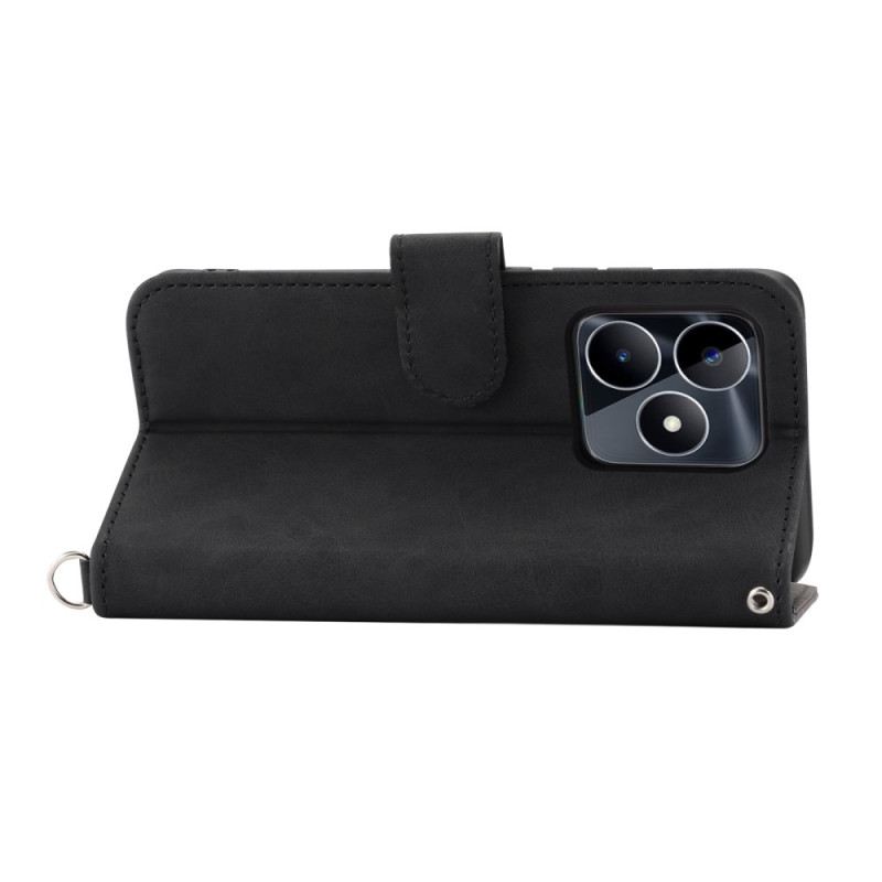 Bőrtok Realme C53 Virágmintás Pánttal És Vállpánttal