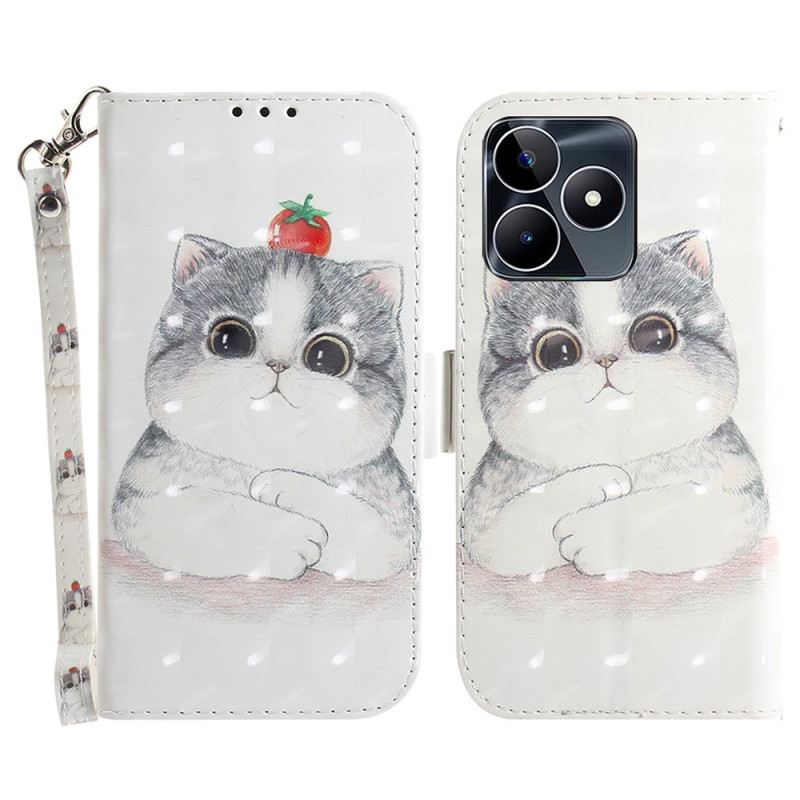 Fliptok Realme C53 Aranyos Macska Tartó Nyakpánttal