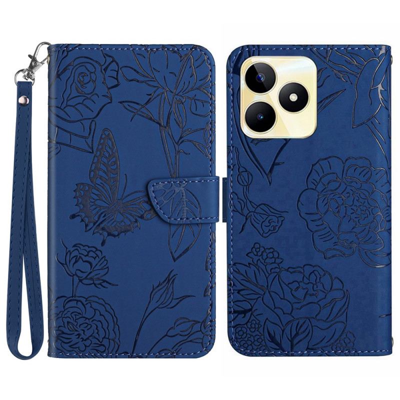 Kinyitható Bőrtok Realme C53 Pillangómintás Pánt