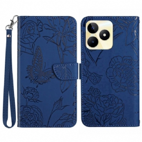 Kinyitható Bőrtok Realme C53 Pillangómintás Pánt