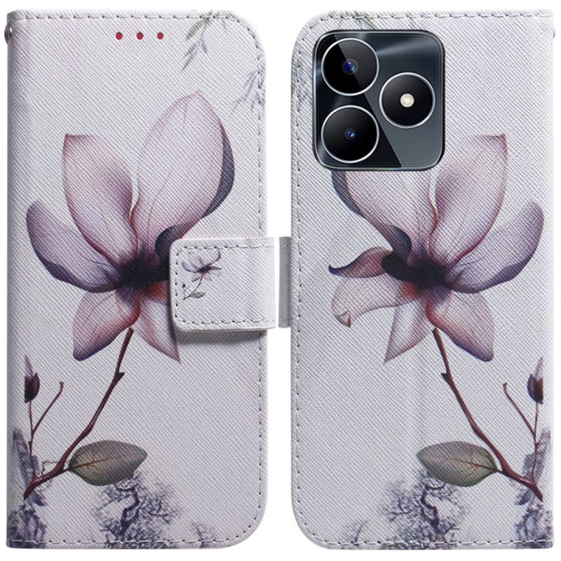 Kinyitható Bőrtok Realme C53 Rózsaszín Virág