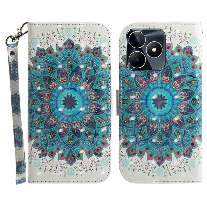 Kinyitható Bőrtok Realme C53 Zöld Mandala Tartó Nyakpánttal