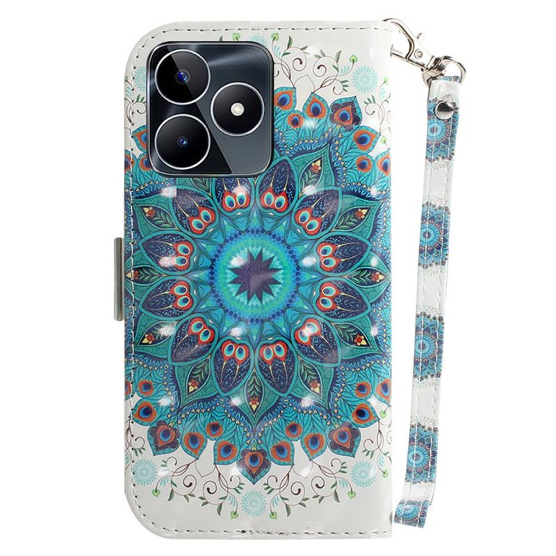 Kinyitható Bőrtok Realme C53 Zöld Mandala Tartó Nyakpánttal