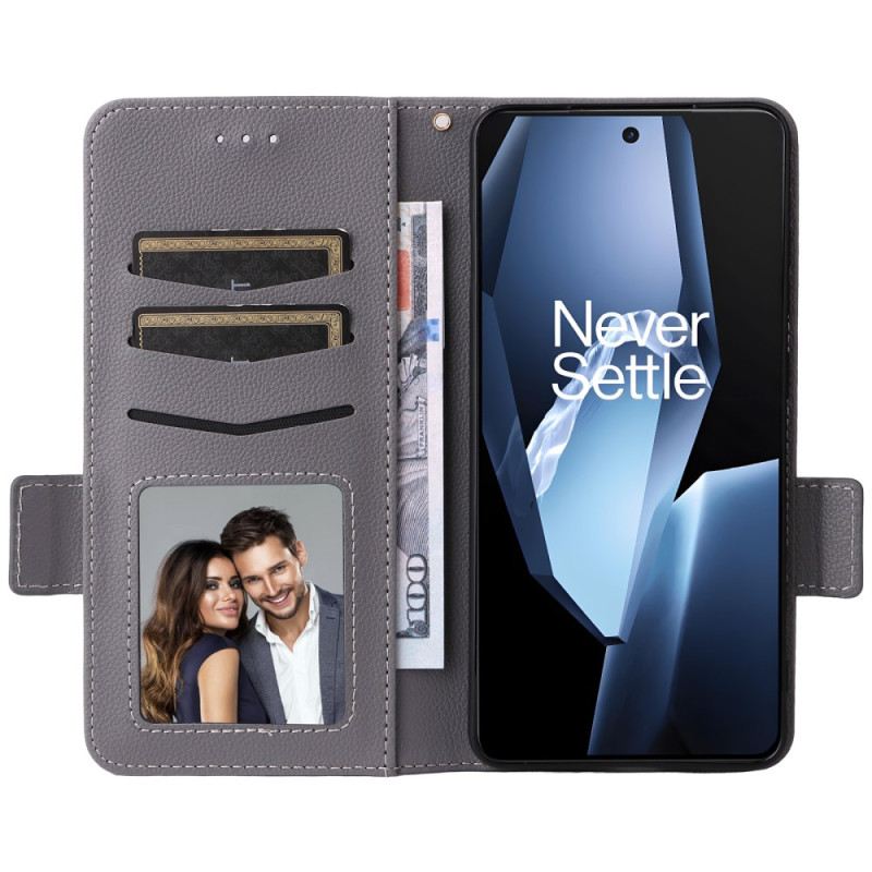 Bőrtok Oneplus 13r Licsi Textúra Pánttal