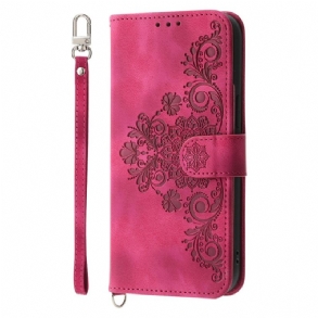 Fliptok Oneplus 13r Velúr Csipkehatású Velúr Pánttal És Vállpánttal