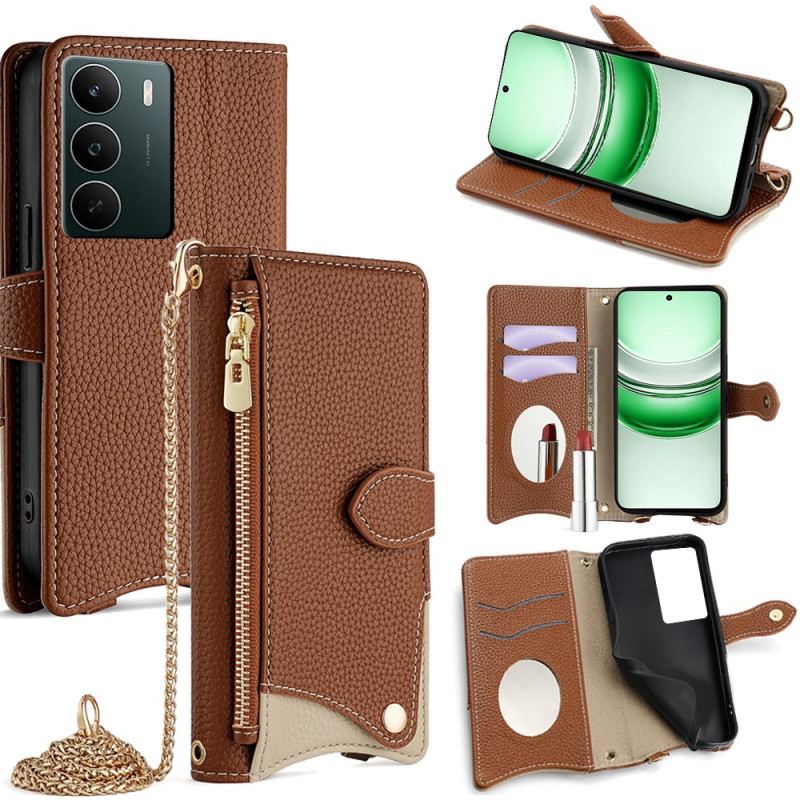 Bőrtok Realme C71 Kétszínű Pénztárca Tükörrel És Vállpánttal