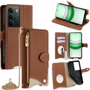 Bőrtok Realme C71 Kétszínű Pénztárca Tükörrel És Vállpánttal