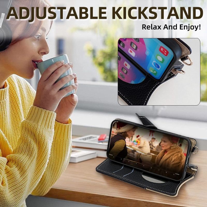 Bőrtok Realme C71 Kétszínű Pénztárca Tükörrel És Vállpánttal